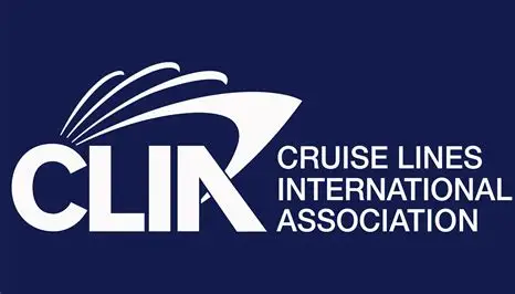 Logo of Cruise Lines International Association on a blue background.