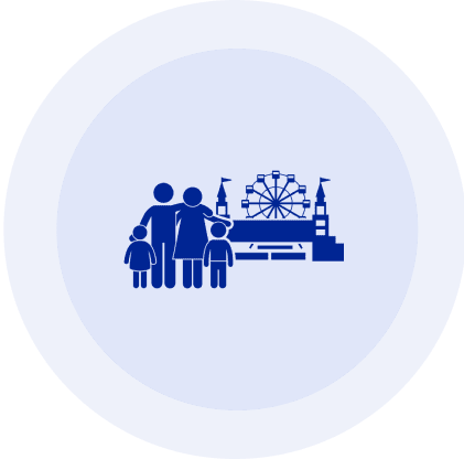 Family silhouette with ferris wheel background.