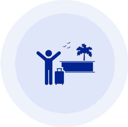 Traveler icon with suitcase and palm tree.