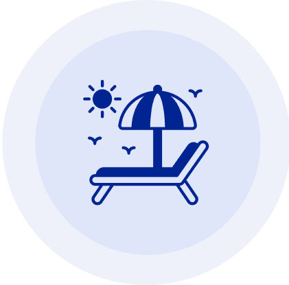 Beach chair and umbrella under sun.