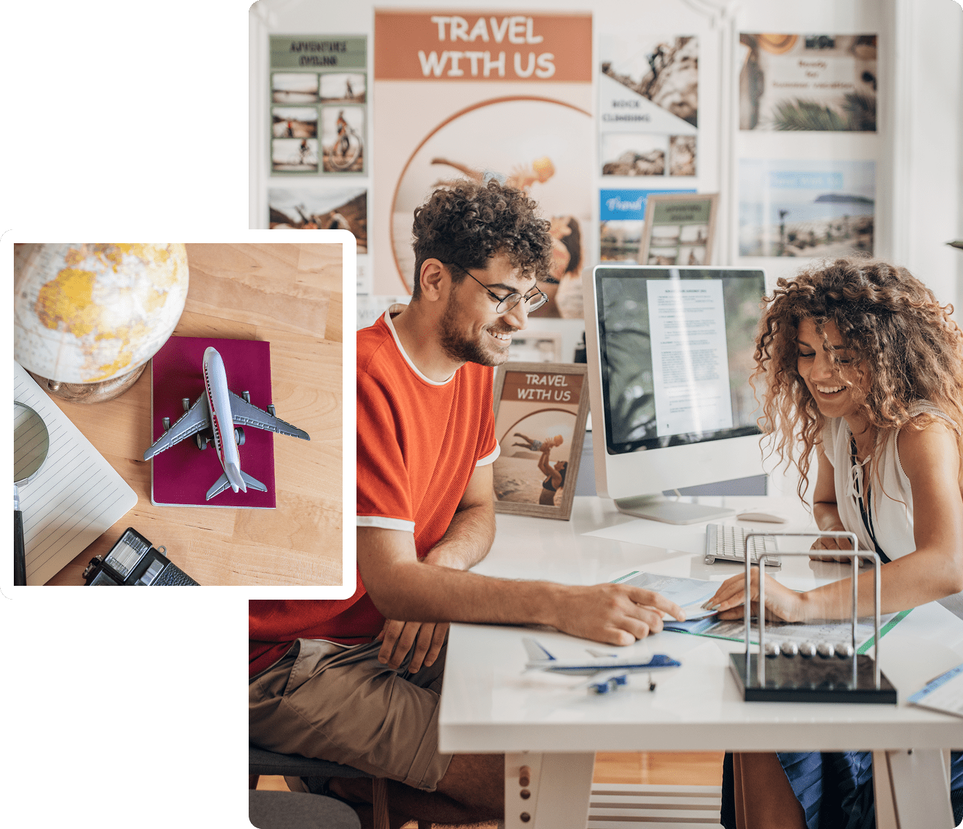 Travel agents planning a vacation together.