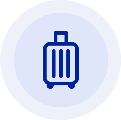 Luggage icon inside a circular frame.