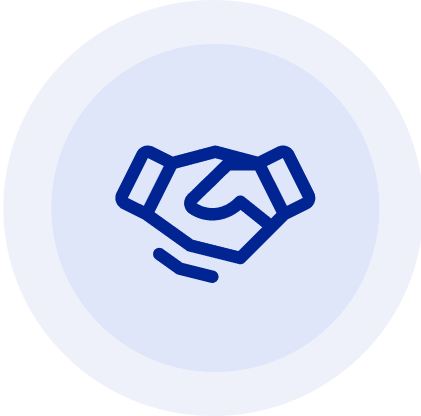 Handshake icon inside a circular border.