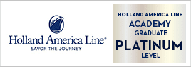 Logo of Holland America Line showcasing their Platinum Academy Graduate banner.