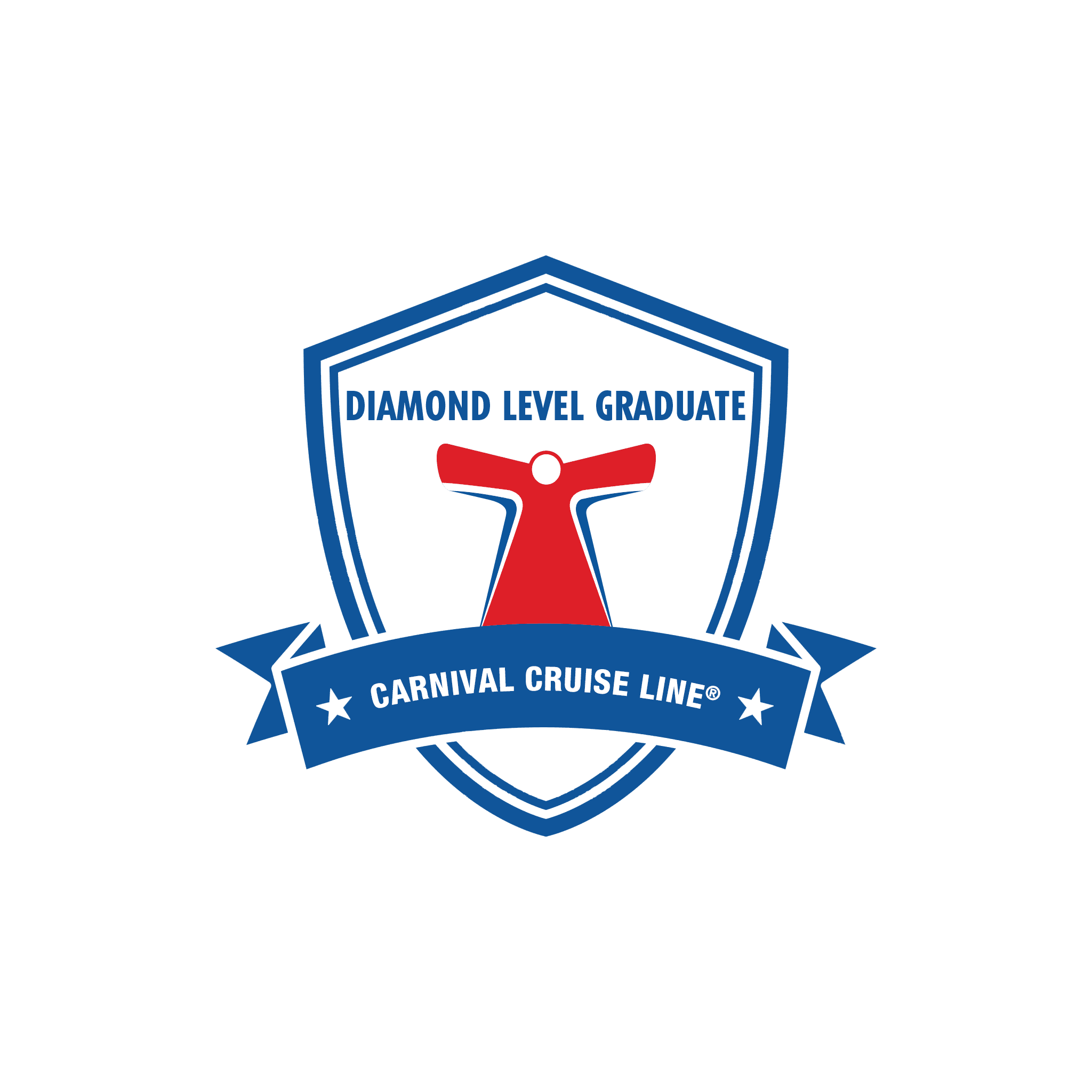 Carnival Cruise Lines logo with a red funnel and blue shield background.