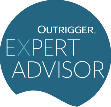 Logo for Outrigger Expert Advisor with a blue gradient background.